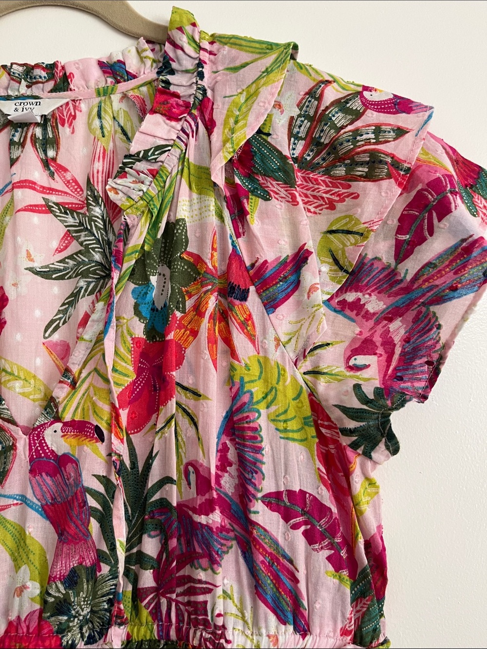 crown & ivy Pink Tropical Floral Birds Parrots Maxi Dress - Picture 2 of 4